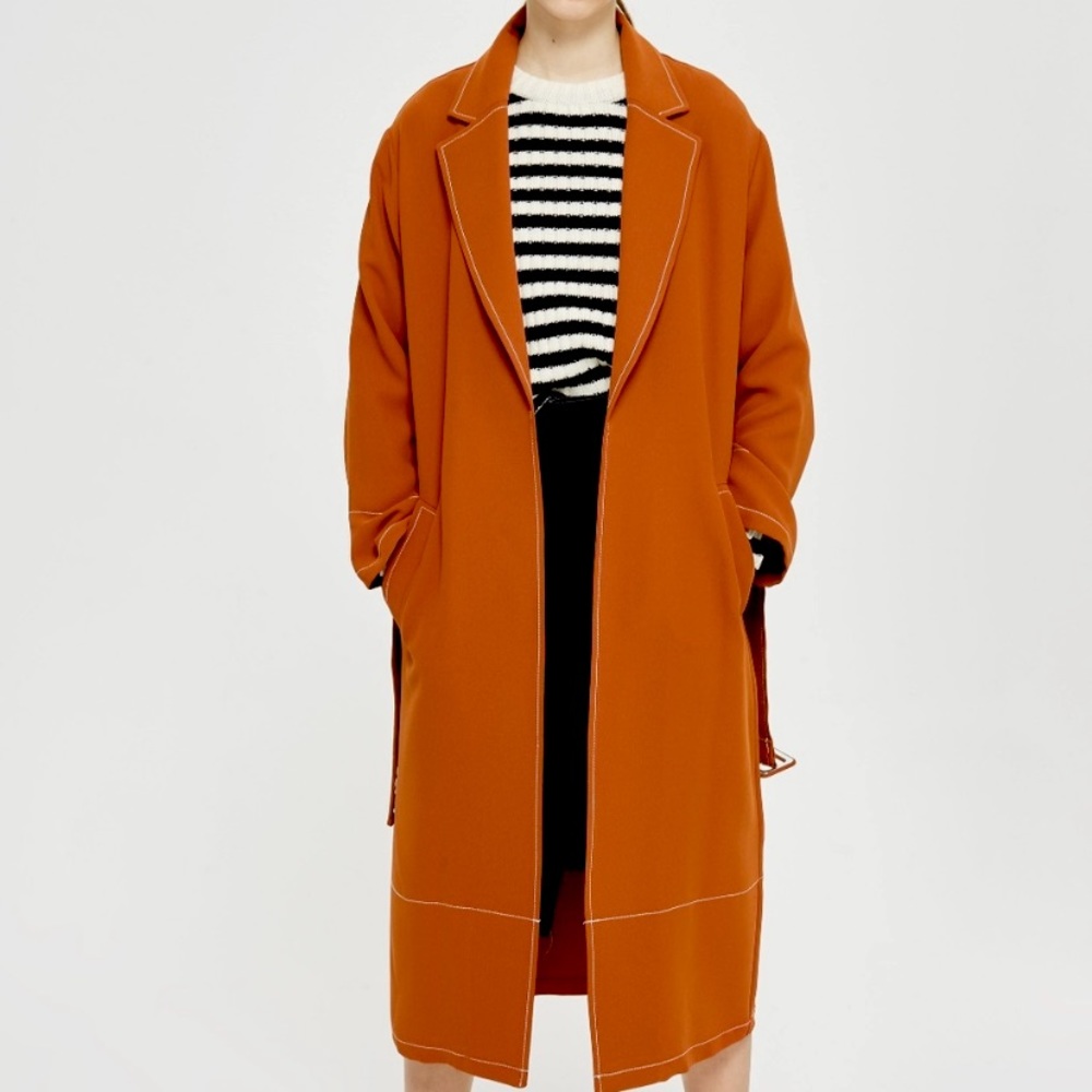 Topshop Rust Contrast Stitch Duster Coat